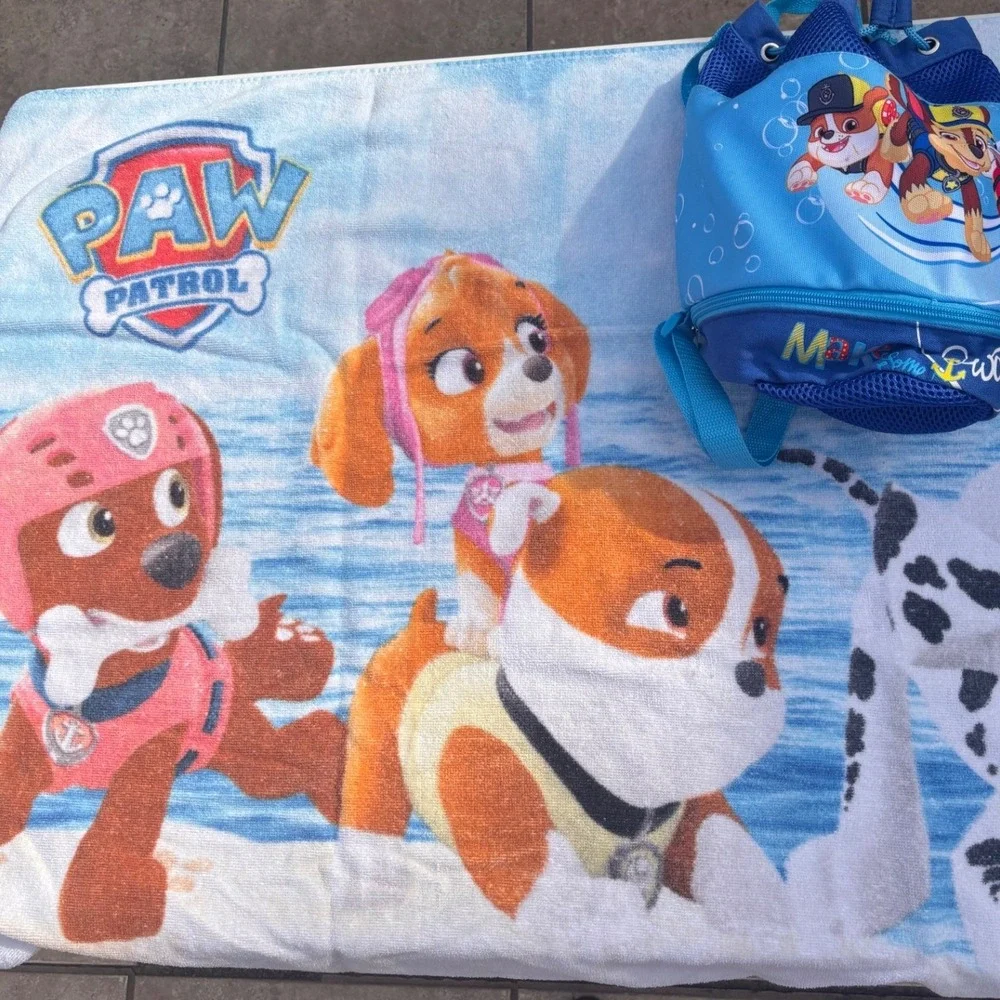 Paw Patrol Beach Towel and Backpack Set Kids Blue Make Some Waves